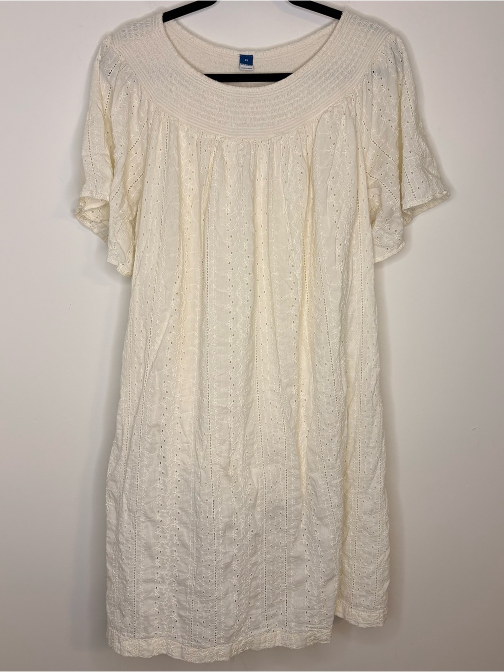 Old Navy Cream Eyelet Embroidered Smocked Midi Dress Cottagecore Size 3X